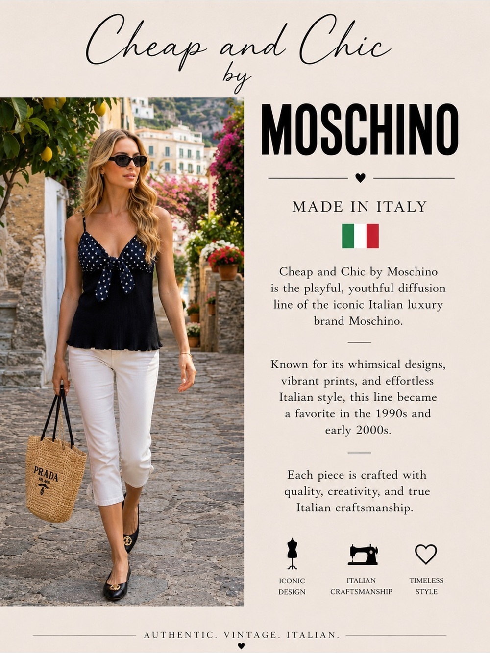 MOSCHINO AUTHENTIC VINTAGE Cheap and Chic by MOSCHINO Made in Italy 🇮🇹 size M.